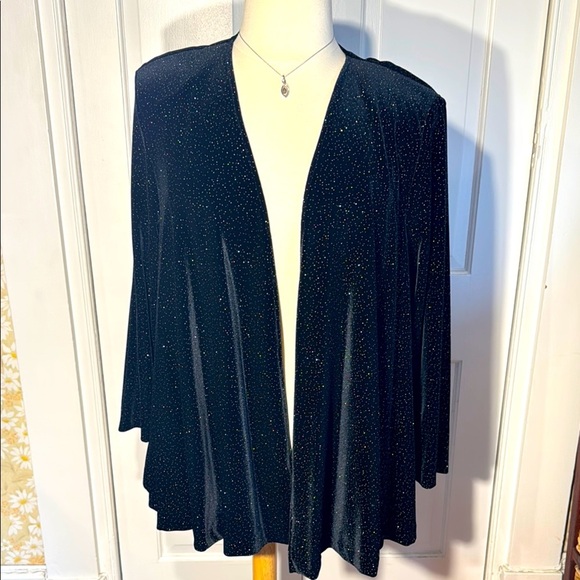 Elegant R&K Evening Black Velvet with Gold Glitter Open Front Evening Jacket - Picture 1 of 8